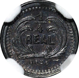 GUATEMALA Silver 1884 1/4 Real NGC UNC DETAILS Low Mintage-100,000 KM# 151 (39)
