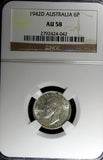 AUSTRALIA George VI Silver 1942  6 Pence NGC AU58  KM# 38 (042)