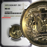 DOMINICAN REPUBLIC 1972 25 Centavos NGC MS65 Mintage-800,000 KM# 20a.1 (020)