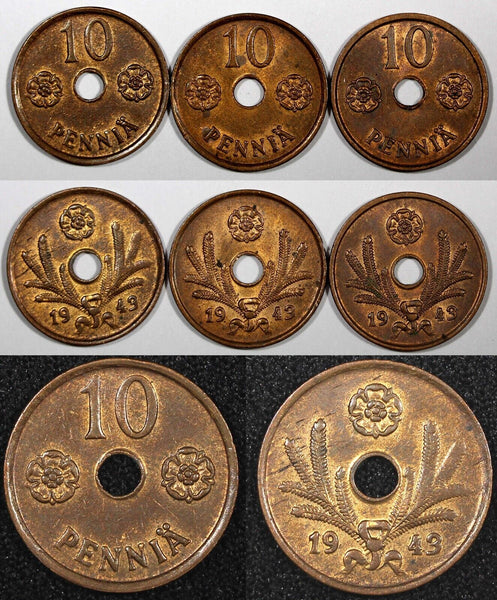 FINLAND Copper 1943 10 Pennia UNC Condition WWII  RANDOM PICK (1 Coin) KM# 33.1