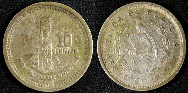 GUATEMALA Silver 1955 10 Centavos Casa de Moneda de Guatemala KM# 256.1 (23 220)