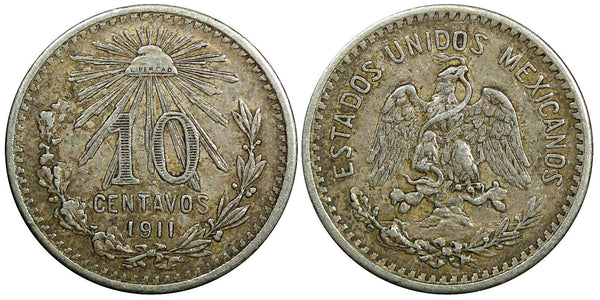 Mexico ESTADOS UNIDOS MEXICANOS Silver 1911 M 10 Centavos KM# 428 (395)