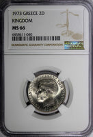 Greece Constantine II Copper-Nickel 1973 2 Drachmai NGC MS66 GEM BU KM# 99 (040)