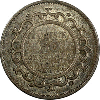 TUNISIA Muhammad V Silver AH1330 1912 50 Centimes aUNC Nice Toned KM# 237 (973)
