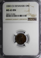 Denmark Christian IX (1862-1906) Bronze 1880 CS 1 Ore NGC MS63 BN KM# 792.1 (06)