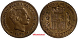 SPAIN Alfonso XII Bronze 1878 OM 5 Centimos Choice XF KM# 674 ( 14 667)