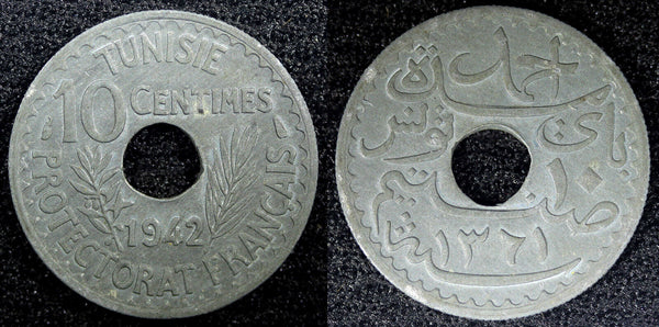 TUNISIA  Zinc 1942 10 Centimes WWII Issue HIGH GRADE KM# 267 (23 008)