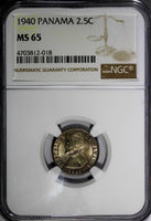 PANAMA Copper-Nickel 1940 2,5 Centesimos NGC MS65 Balboa NICE TONING KM# 16