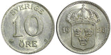 SWEDEN Gustaf V Silver 1928 G 10 Öre CHOICE UNC TONED KM# 780 (21 907)