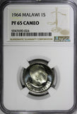Malawi PROOF 1964 1 Shilling NGC PF65 CAMEO Mintage-10,000 KM# 2 (024)
