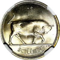 Ireland Republic Copper-Nickel 1964 1 Shilling Bull NGC UNC DETAILS KM# 14a