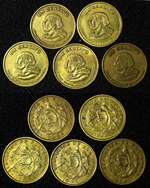 Guatemala LOT OF 5 COINS 1949-1954 1 Centavo VF-aUNC KM# 254 (21 290)
