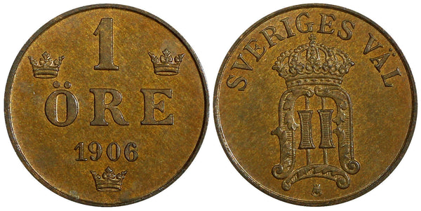 Sweden Oscar II Bronze 1906 1 Öre 2 Years Type ch.UNC BETTER DATE KM# 768 (926)