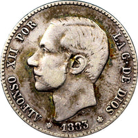 Spain Alfonso XII Silver 1883 (83) MS-M  Peseta SCARCE KM# 686 (9019)