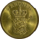 Denmark Frederik IX Aluminum-Bronze 1958 C S  2 Kroner NGC MS64 KM# 838.2 (172)