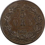 Sweden Oscar II Bronze 1873 5 Ore Mintage-783,000 27 mm KM# 730 (20 863)