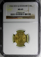 Denmark Christian X 1926 HCN GJ  1/2 Krone NGC MS65  KEY DATE KM831.1