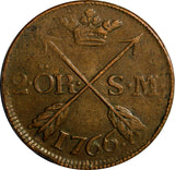 SWEDEN Adolf Frederick (1751-1771) Copper 1766 S.M.2 Ore 33.7 mm KM# 461 (14385)