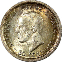 Spain Alfonso XIII Silver 1926 PCS 50 Centimos UNC Toned KM# 741 (21 058)