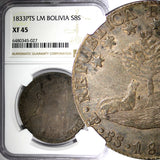 Bolivia Silver 1833 PTS LM 8 Soles Potosi Mint NGC XF45 Toned KM# 97 (027)
