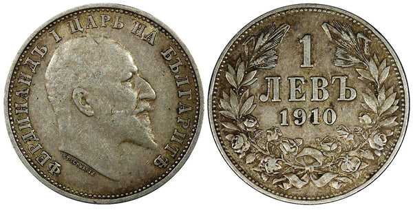 Bulgaria Ferdinand I Silver 1910 1 Lev Toned KM# 28 (22 326)