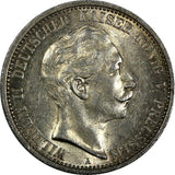 German States PRUSSIA Wilhelm II Silver 1908 A 2 Mark aUNC/UNC KM# 522 (45)