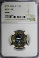 Dominican Republic Sánchez 2002 5 Pesos Magnetic NGC MS65 GEM BU KM# 89 (039)