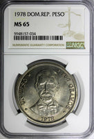 Dominican Republic 1978 1 Peso NGC MS65 Mintage-35,000 Toning KM# 53 (034)