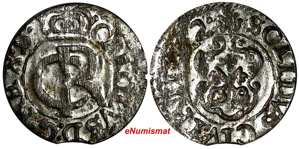Livonia Riga CARL XI of Sweden Silver 1662 Solidus,Schilling XF KM# 55 (15 026)