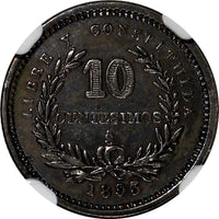 Uruguay Silver 1893/77-So 10 Centesimos OVERDATE NGC XF DETAILS RARE  KM# 14 (9)