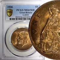 GREAT BRITAIN George V Bronze 1936 1 Penny PCGS MS65 RB RED NICE KM# 838 (8)