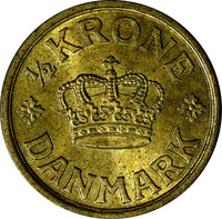Denmark Christian X Aluminium-Bronze 1926 HCN; GJ 1/2 Krone GEM BU KM# 831.1