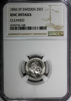 SWEDEN Oscar I Silver 1856 ST 25 Ore NGC UNC DETAILS  SCARCE KM# 684 (168)