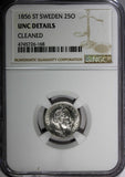 SWEDEN Oscar I Silver 1856 ST 25 Ore NGC UNC DETAILS  SCARCE KM# 684 (168)