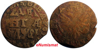 RUSSIA PETER I Copper 1716 Denga, 1/2 Kopek 3,77 g Bitkin-3601(R) RARE KM#116(0)