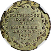 Denmark Frederik VI 1808-MF 1/6 Rigsdaler NGC AU55 Offering Fatherland KM#664(0)