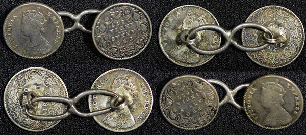 India-British Victoria (1837-1901) Silver 1877 2 Annas Pair of Cufflinks KM# 488
