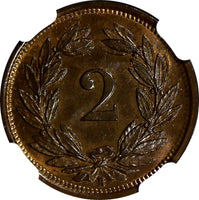 Switzerland Bronze 1932B 2 Rappen NGC MS64 BN FIRST YEAR FOR THE TYPE KM4.2a/092