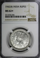 India-British George VI Silver 1942 (B) Rupee NGC MS62+ Mint Luster KM# 556 (06)