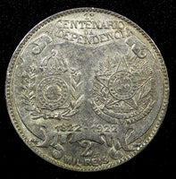 Brazil Silver 1922 2000 Reis  Independence Centennial 1 YEAR TYPE KM# 523 (601)