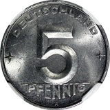 German-Democratic Republic (DDR) Aluminum 1952 A 5 Pfennig NGC MS65 KM# 6 (009)