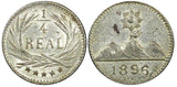 Guatemala Silver 1896  1/4 Real Radiant sun 3 volcanoes KM# 162 (22 684)