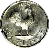 Malawi PROOF 1964 6 Pence NGC PF66 Mintage-10,000 Rooster TOP GRADED KM# 1 (023)