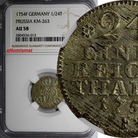 German States PRUSSIA 1754 F 1/24 Thaler NGC AU58 LIGHT TONING  KM# 263 (013)