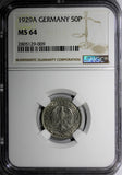 Germany,Weimar Republic 1929 A 50 Reichspfennig NGC MS64 NICE COIN KM# 49 (009)
