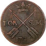 Sweden Frederick I Copper 1741 1 Ore, S.M. 29.75 mm KM# 416.1 (21 159)