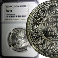 India-British George V Silver 1920 (C) Rupee NGC MS63 Calcutta Mint KM# 524 (44)