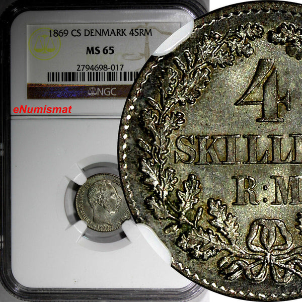 Denmark Christian IX Silver 1869 4 Skilling Rigsmont NGC MS65 KM#775.2 (017)