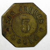 GUATEMALA TOKEN 1880's HERRERA & CA. San Andres Osuna 5 R. Bee 25mm Rulau Gma182