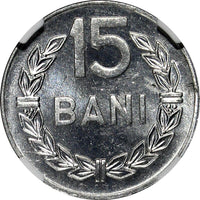 Romania Aluminium 1975 15 Bani NGC MS65 1 YEAR TYPE KM# 93a (034)